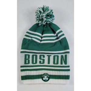 Boston Celtics Beanie Hat Mens Green White Pom Knit Adidas NBA Basketball Logo